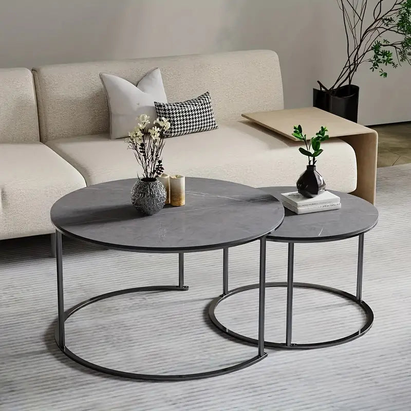 Lot de 2 tables d'appoints ronde en marbre gris