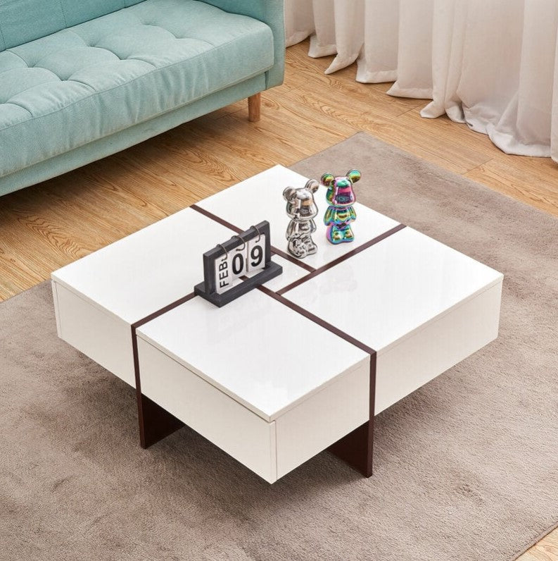 Table basse blanche haute brillance avec rangement