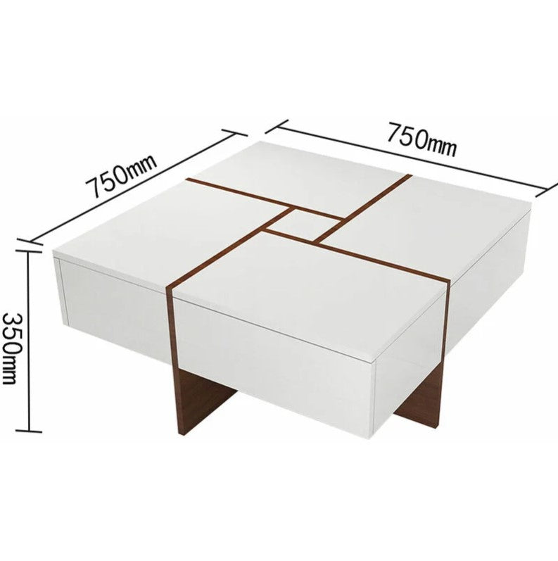 Table basse blanche haute brillance avec rangement