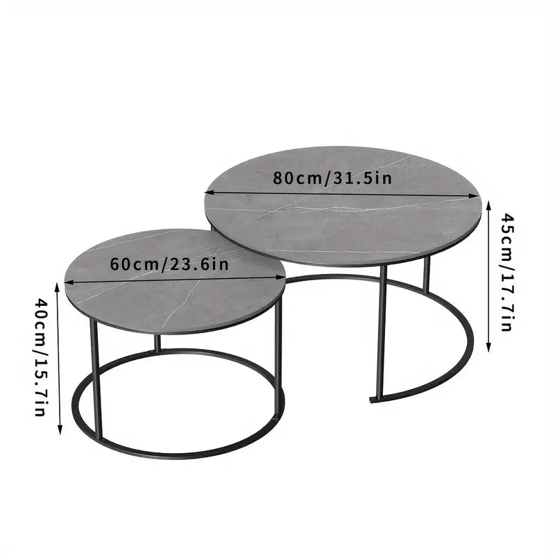 Lot de 2 tables d'appoints ronde en marbre gris