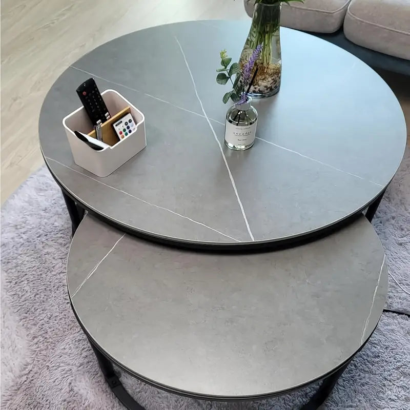 Lot de 2 tables d'appoints ronde en marbre gris